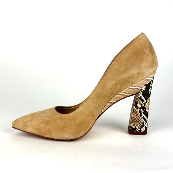 Chic Jessica Simpson Suede Pumps with Snakeskin Block Heels – Size 7.5 - Picture 4 of 13